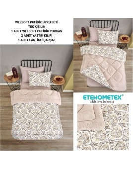 ETE HOMETEX TEK KİŞİLİK WELSOFT UYKU SETİ AKSU BEJ 8696474231994